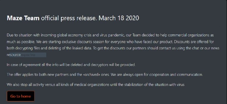 Maze Team official press release. March 18, 2020